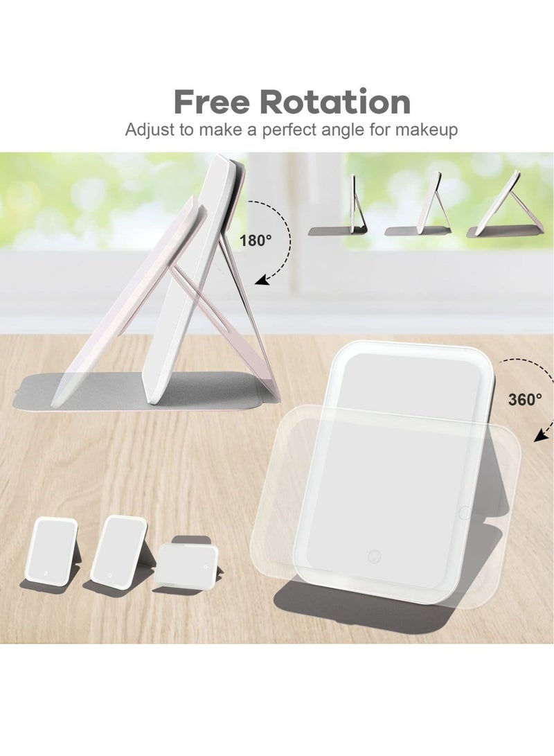 Captaintech Travel Makeup Mirror, Portable LED Lighted Makeup Mirror, 360° Rotation Touch Screen Vanity Mirror, 3-Color Dimmable Lighting,  USB Rechargeable Compact Vanity Mirror with 60 Led Lights - Image 2