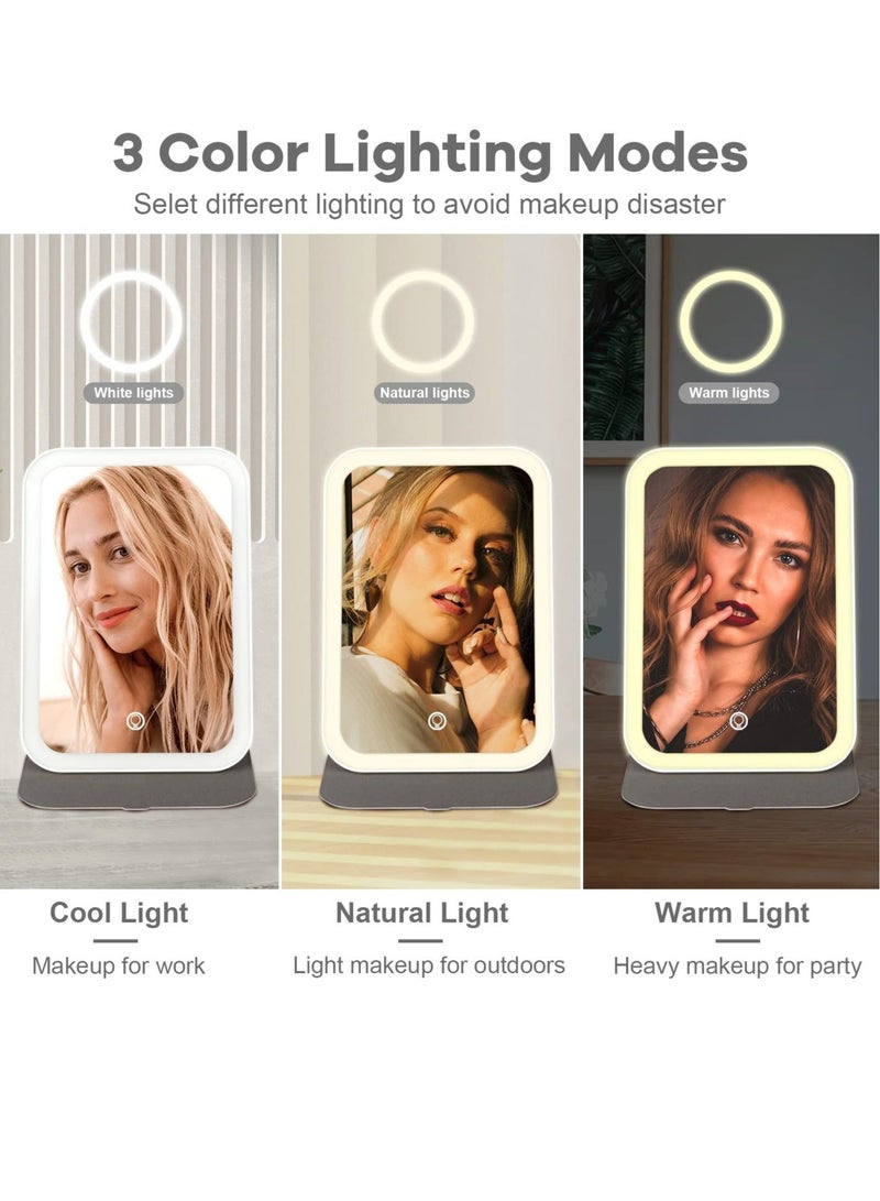 Captaintech Travel Makeup Mirror, Portable LED Lighted Makeup Mirror, 360° Rotation Touch Screen Vanity Mirror, 3-Color Dimmable Lighting,  USB Rechargeable Compact Vanity Mirror with 60 Led Lights - Image 4