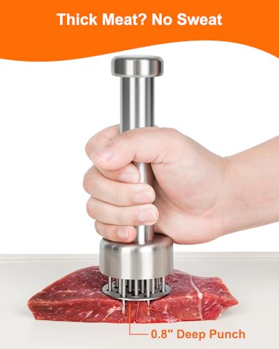 Brigii Meat Tenderizer Tool, 304 Stainless Steel, with 21 Needles & Retractable Safety Guard, for Tenderizing Beef, Turkey, Chicken, Steak, Dishwasher Safe - Image 2