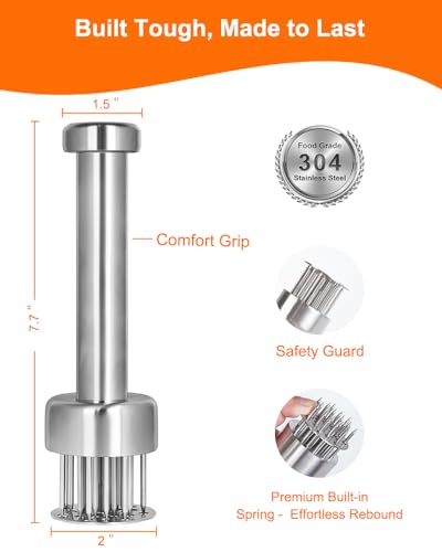 Brigii Meat Tenderizer Tool, 304 Stainless Steel, with 21 Needles & Retractable Safety Guard, for Tenderizing Beef, Turkey, Chicken, Steak, Dishwasher Safe - Image 5
