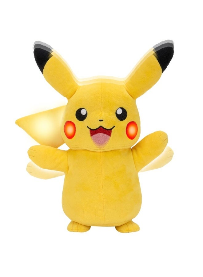 Pokemon Feature Deluxe Plush Pikachu 11-Inches | With Lights And Sounds | Interactive Soft Toy | Cuddle The Super-Soft Pikachu! | 20 Authentic Pikachu Sounds | 30 Unique Reaction! | Gift Fot Kids And Collectors  - Image 2