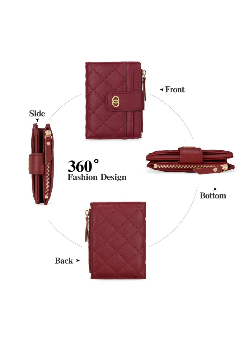 Minimalist Small Zipper Wallets for Women, Slim Bifold PU Leather Credit Card Holder Wallets With ID Window, Ladies Clutch Purses Mini Coin Purse, Red - Image 2