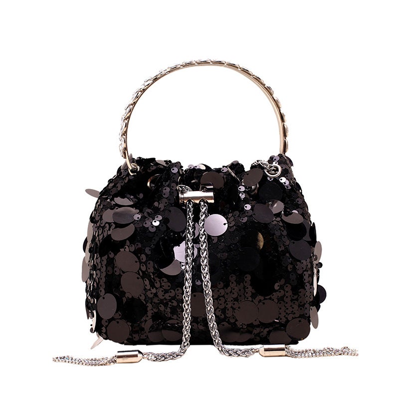 2023 New High-Grade Bag Women'S Bag Metal Tassel Sequined Evening Bag Portable Crossbody Bucket Lipstick Bag - Image 1
