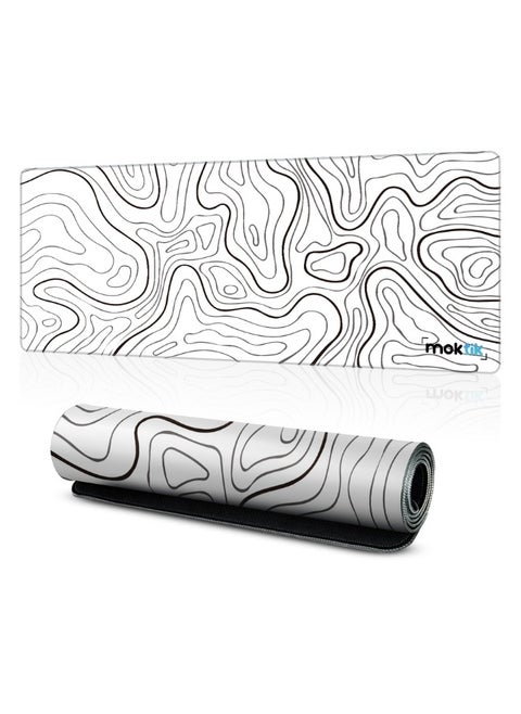 Gaming Mouse Pad Large [300 x 800 mm] Anti-Slip - Waterproof - White topography Design.