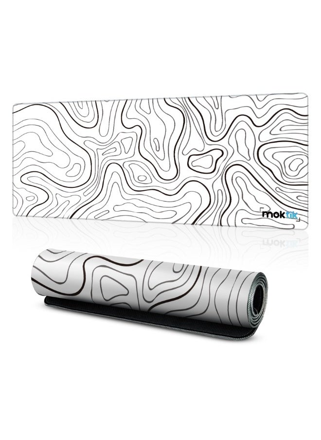 moktik Gaming Mouse Pad Large [300 x 800 mm] Anti-Slip - Waterproof - White topography Design.  - Image 1