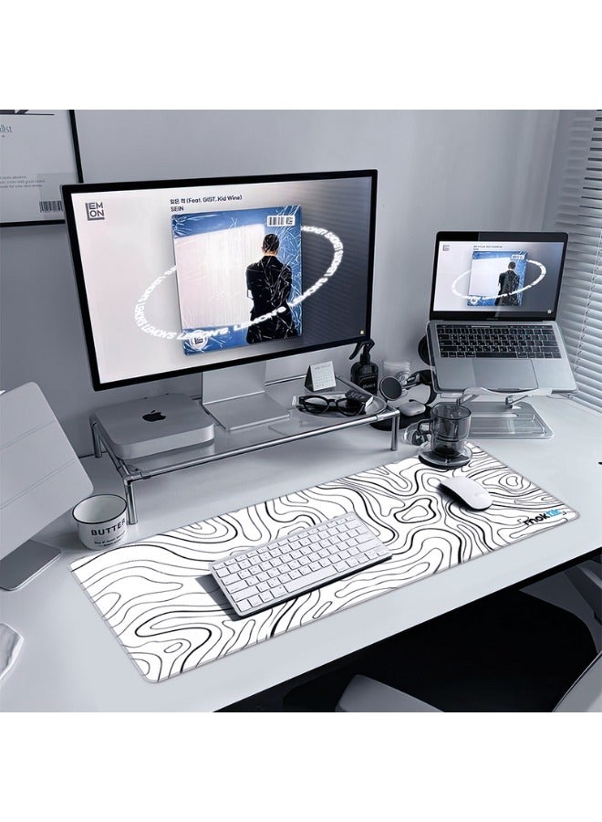 Gaming Mouse Pad Large [300 x 800 mm] Anti-Slip - Waterproof - White topography Design.