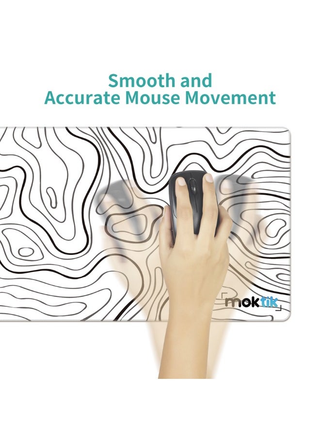 moktik Gaming Mouse Pad Large [300 x 800 mm] Anti-Slip - Waterproof - White topography Design.  - Image 2
