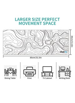 موك تيك ماوس باد للالعاب كبير الحجم مقاس [ 300 × 800 ملم ] مضاد للانزلاق - مضاد للماء بتصميم طبوغرافي ابيض.  - Image 5