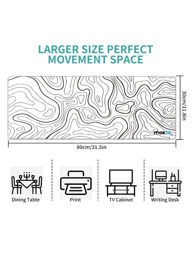 moktik Gaming Mouse Pad Large [300 x 800 mm] Anti-Slip - Waterproof - White topography Design.  - Image 5