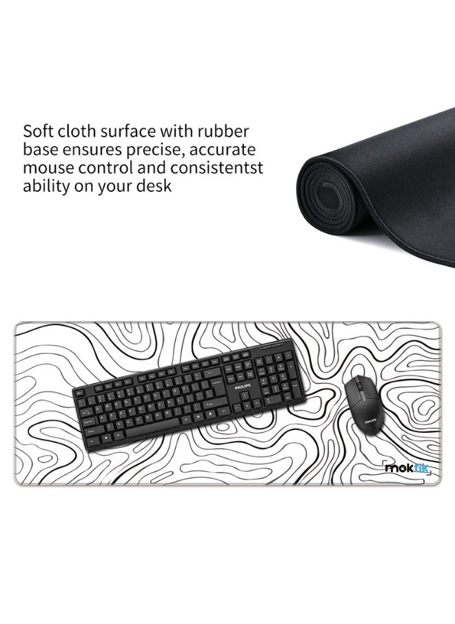 moktik Gaming Mouse Pad Large [300 x 800 mm] Anti-Slip - Waterproof - White topography Design.  - Image 4