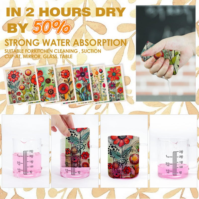 Morigins 6-Piece Spring Flowers Dishcloth Set - Fast-Drying, Absorbent Kitchen Towels - Image 4