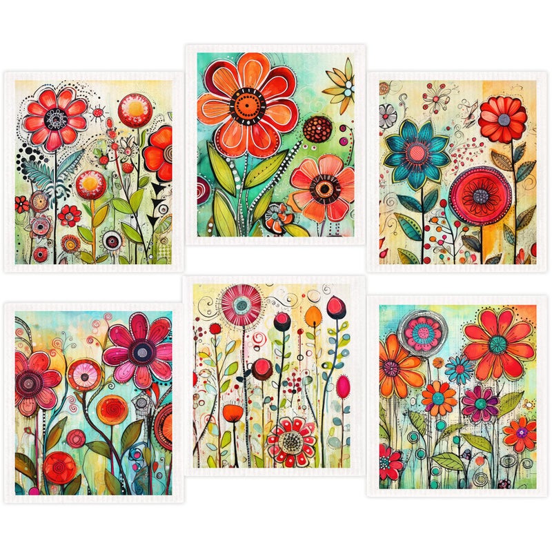 Morigins 6-Piece Spring Flowers Dishcloth Set - Fast-Drying, Absorbent Kitchen Towels - Image 1