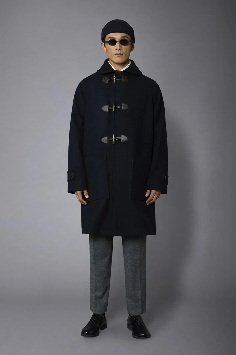 Genderless hoodless wool-blend coat - Blue