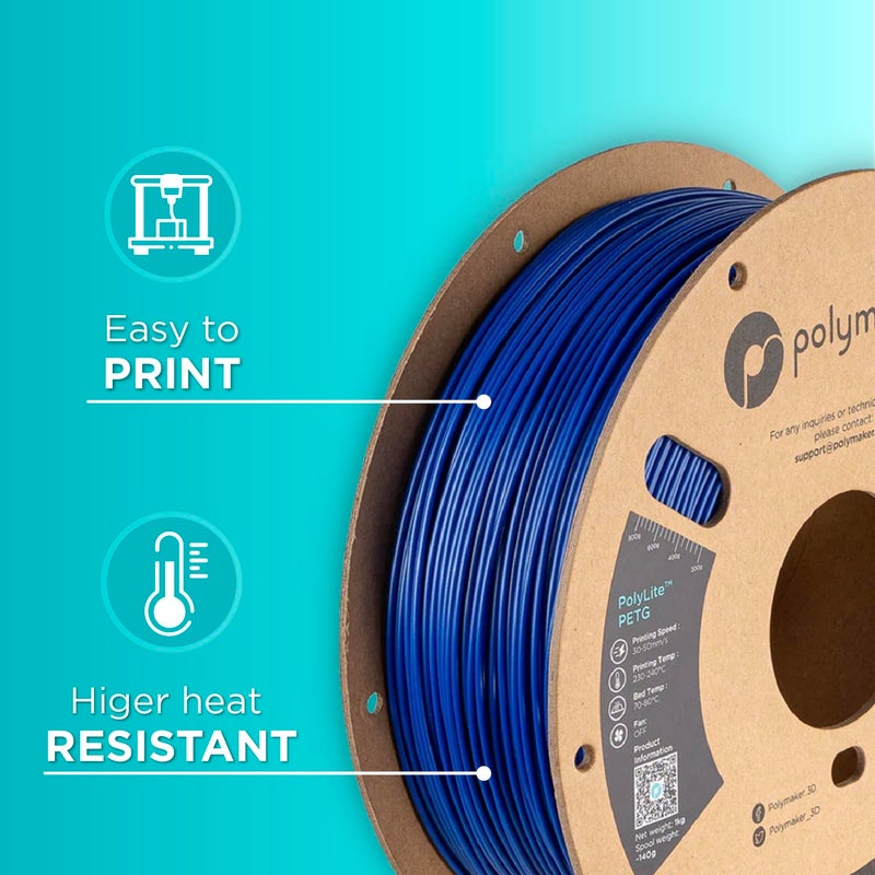 polymaker خيوط PETG 1.75 مم، 1 كجم أزرق، خيوط طابعة ثلاثية الأبعاد، PolyLite PETG، بكرة كرتونية - Image 5