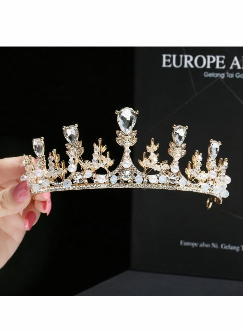 Gold Princess Crown for Girls, Crystal Birthday Tiaras for Girl Prom Costume Party Accessories, Princess Birthday Crown Children's Show Catwalk Tiara Wedding Jewelry Girls Wedding Pageant Veil Tiaras - Image 3