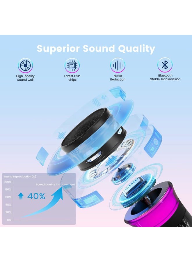 Marengo Wireless Microphones Mic, Rechargeable Cordless Karaoke Microphone with LED Lights ON/Off Switch, 10H Duration, 160 FT, Handheld Bluetooth Microphone Wireless for Singing Speaker Karaoke Party - Image 4