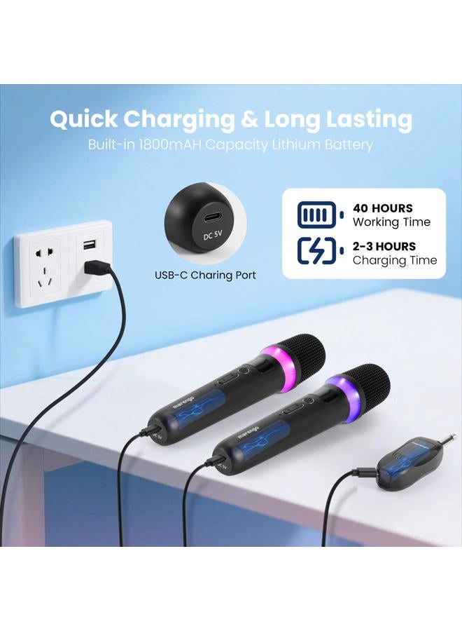 Marengo Wireless Microphones Mic, Rechargeable Cordless Karaoke Microphone with LED Lights ON/Off Switch, 10H Duration, 160 FT, Handheld Bluetooth Microphone Wireless for Singing Speaker Karaoke Party - Image 5
