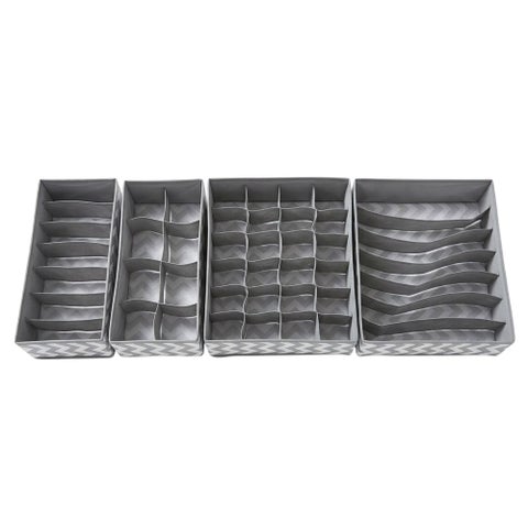 Foldable Drawer Organizer Set 4 Pieces - White With A Pattern - KK-S-106