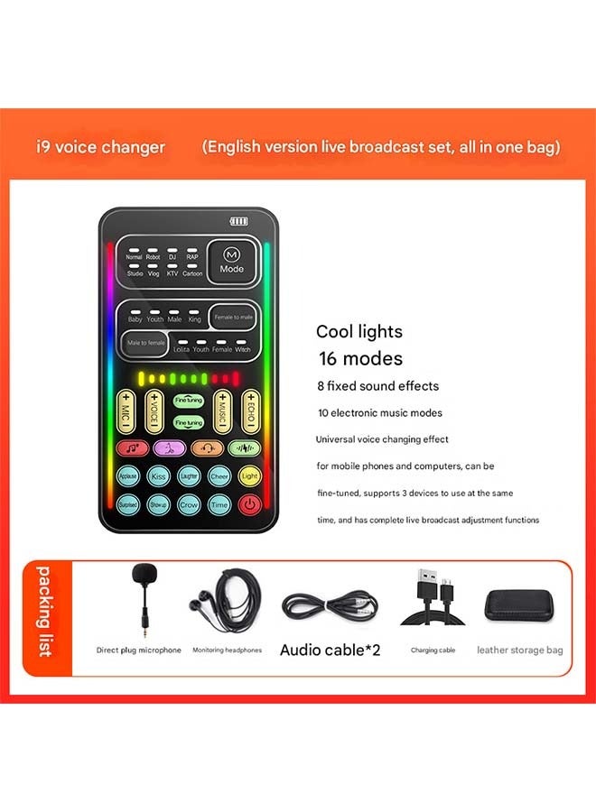 Mini Sound Card  Voice Changer for Live Streaming, Gaming  KTV – Mobile/PC Compatible | 16 Voice Modes, 8 Sound Effects, 10 Electro-Vocal Styles | Cool LED Lighting | 3-Device Connectivity | Professional Live Streaming Adjustments - Image 1