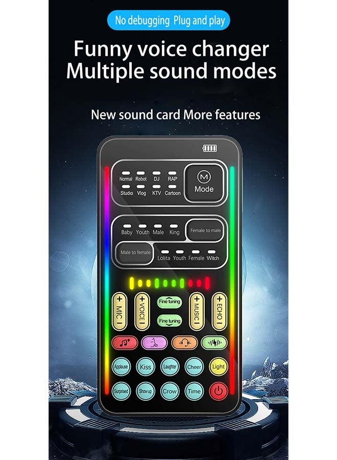 Mini Sound Card  Voice Changer for Live Streaming, Gaming  KTV – Mobile/PC Compatible | 16 Voice Modes, 8 Sound Effects, 10 Electro-Vocal Styles | Cool LED Lighting | 3-Device Connectivity | Professional Live Streaming Adjustments - Image 3