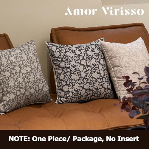 Amor Virisso Floral Throw Pillow Covers 18x18 Couch Pillows for Living Room Decorative Accent Pillow Covers Block Print Farmhouse Neutral Pillow Covers Sofa Pillows 1PC, Black - Image 4