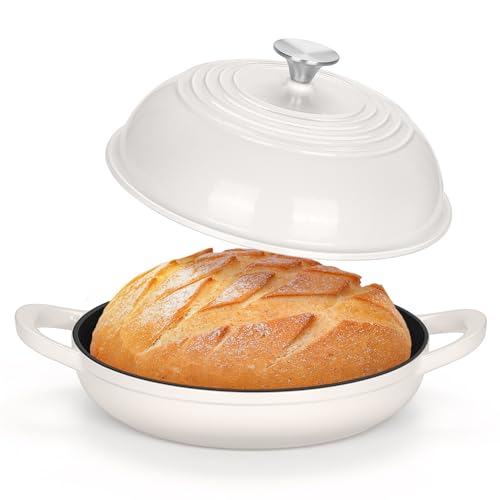 TeamFar Cast Iron Bread Dutch Oven, 6 Qt Enameled Dutch Oven Pot for Sourdough Bread Baking, with Tall Dome Lid & Round Base Pan, Self-Basting & Even-Heating, Heavy-Duty & Non-stick, White - Image 1