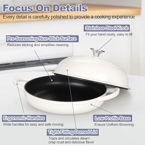 TeamFar Cast Iron Bread Dutch Oven, 6 Qt Enameled Dutch Oven Pot for Sourdough Bread Baking, with Tall Dome Lid & Round Base Pan, Self-Basting & Even-Heating, Heavy-Duty & Non-stick, White - Image 5