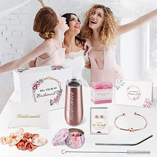 DHQH Bridesmaid Proposal Gifts Box Sets From Bride,Will You Be My Bridesmaid,6 oz Bride Tribe Stainless Steel champagne glasses Bachelorette Party SPA Gifts Bridal Showers - Image 3