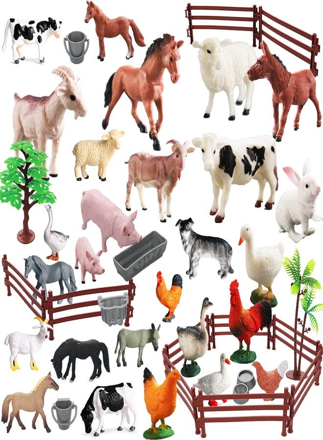 Yowlieu Realistic Farm Animal Figures Toys, 44 Pcs Plastic Farm Figurines Playset Includes Fences Mini Farm Animal Cake Topper Learning Toy Set for Kids & Toddlers - Image 1