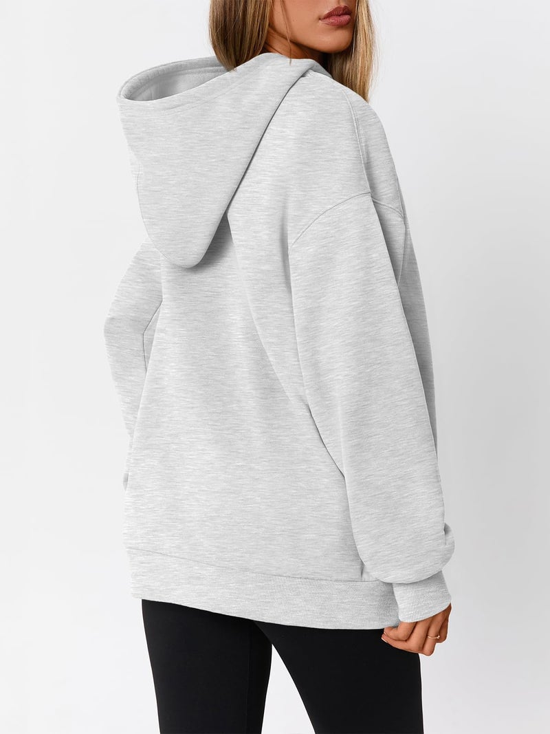 WYNNQUE Hoodies for Women Oversized Sweatshirts Fall Fashion Outfits 2026 Casual Sweaters Tops Fleece Plus Size Workout Comfy Winter Clothes Grey L - Image 4