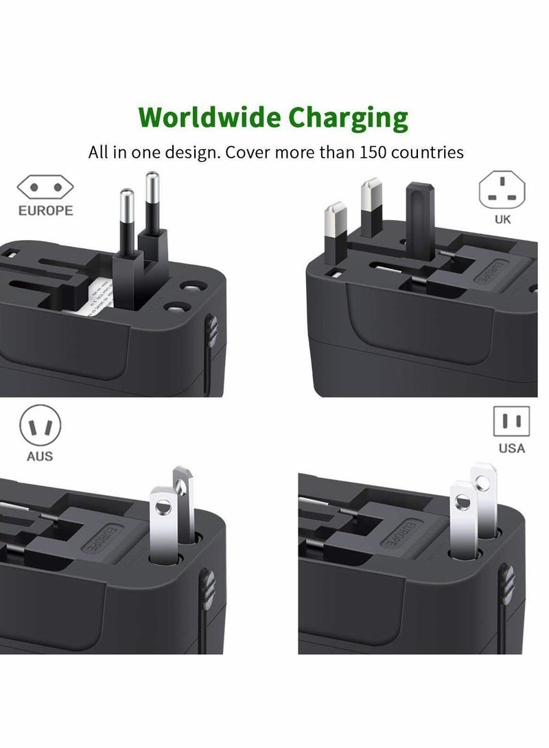 SYOSI محول سفر عالمي، محول طاقة تيار متردد حائطي مع منافذ شحن USB مزدوجة للهاتف المحمول والكمبيوتر المحمول، أسود  - Image 4