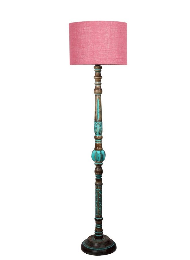 Devansh Mid Century Modern Floor Lamp,Hand Turned Floor Lamp Wood for Living Room,Stand Lamp with Fabric Lampshade for Bedroom, Study Room and Office, (Pink)-Jute - Image 4