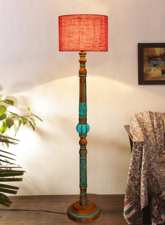 Devansh Mid Century Modern Floor Lamp,Hand Turned Floor Lamp Wood for Living Room,Stand Lamp with Fabric Lampshade for Bedroom, Study Room and Office, (Pink)-Jute - Image 2