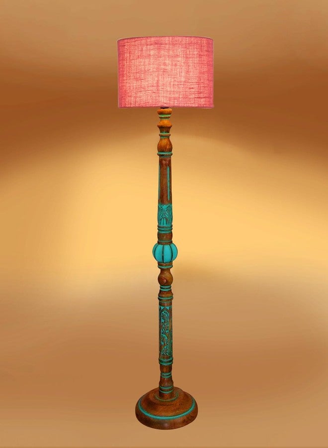 Devansh Mid Century Modern Floor Lamp,Hand Turned Floor Lamp Wood for Living Room,Stand Lamp with Fabric Lampshade for Bedroom, Study Room and Office, (Pink)-Jute - Image 5