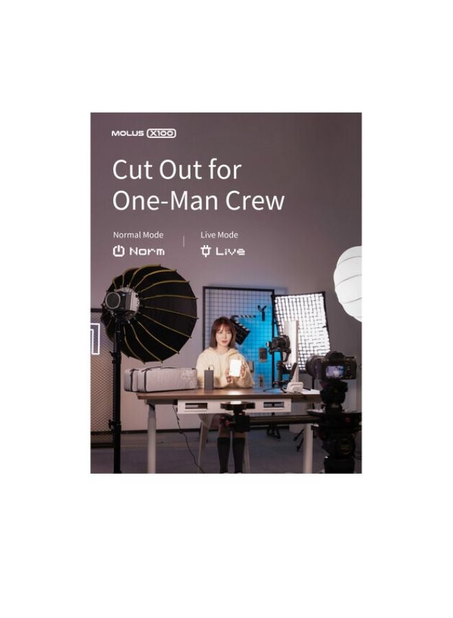 زيون زهيون مولوس X100 كومبو ضوء COB جيب ثنائي اللون 100 واط – 2700‑6500 ك، CRI ≥95 / TLCI ≥97، مقبض بطارية قابل للفصل، تحكم بلوتوث ووضع موسيقى (385 جم) - Image 5