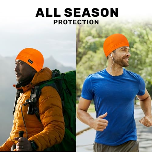 XTRIM Unisex Helmet Skull Cap for Bikers & Cyclists, Cotton Inner Cap, Sweat Absorbing Cooling Beanie for Men & Women, Summer Skull Cap, Sports Headwear, Gym & Bike Accessories (Orange, Black) - Image 3