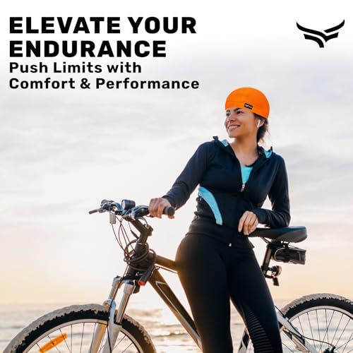 XTRIM Unisex Helmet Skull Cap for Bikers & Cyclists, Cotton Inner Cap, Sweat Absorbing Cooling Beanie for Men & Women, Summer Skull Cap, Sports Headwear, Gym & Bike Accessories (Orange, Black) - Image 5