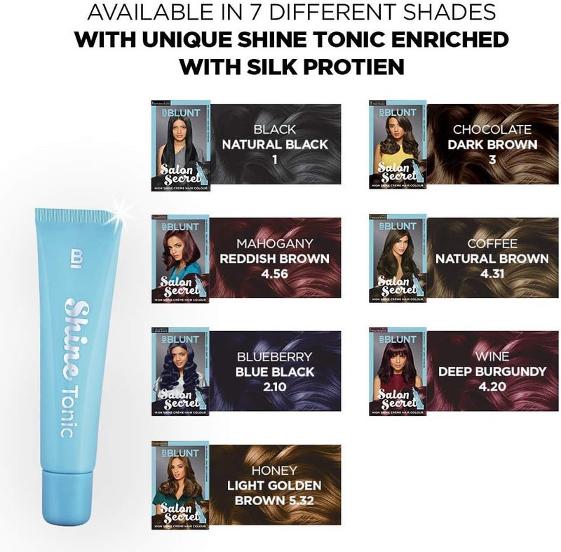 BBLUNT Salon Secret High Shine Crème Hair Colour, Natural Black 1 | With Shine Tonic | No Ammonia | 100% Grey Coverage | Long-Lasting Up to 8 Weeks | Enriched with Silk Proteins & Pro-Vitamin B5 - Image 5