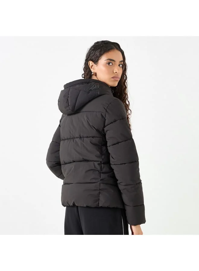 Kappa Kappa Solid Padded Jacket with Hood and Zip Closure