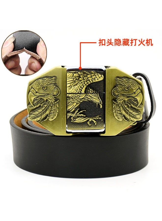 xozgdovg Chinese Style Leather Belt with Lighter for MenGolden Eagle kerosene cowhide belt Golden Eagle kerosene cowhide belt 