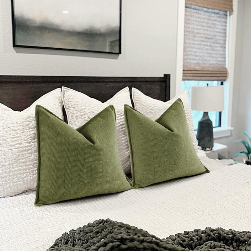 Zwjd Olive Green Pillow Covers 20X20 Set Of 2 Chenille Throw Pillow Covers With Elegant Design Soft And Luxurious Decorative Throw Pillows For Couch  Bed  And Home Decor - Image 5
