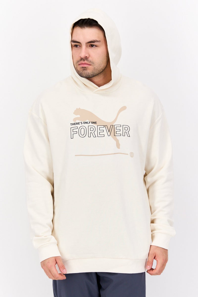 PUMA هودي تدريب بأكمام طويلة للرجال، لياقة رياضية، أبيض فاتح - Image 1