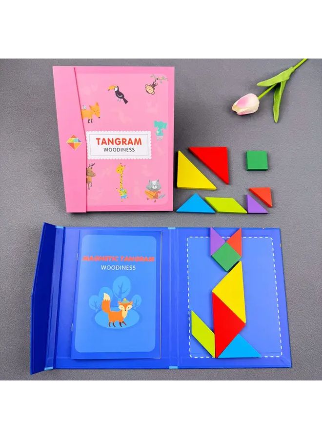 لعبة تانغرام خشبية زرقاء تعليمية لأحجية التفكير المنطقي وتنمية العقل للأطفال - Image 2