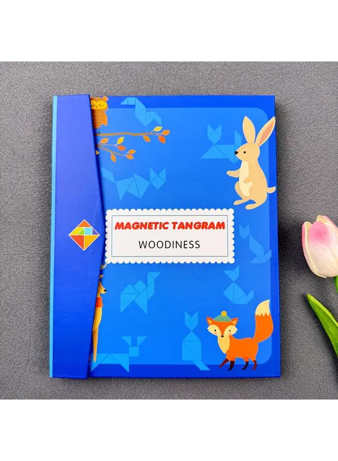 لعبة تانغرام خشبية زرقاء تعليمية لأحجية التفكير المنطقي وتنمية العقل للأطفال - Image 1