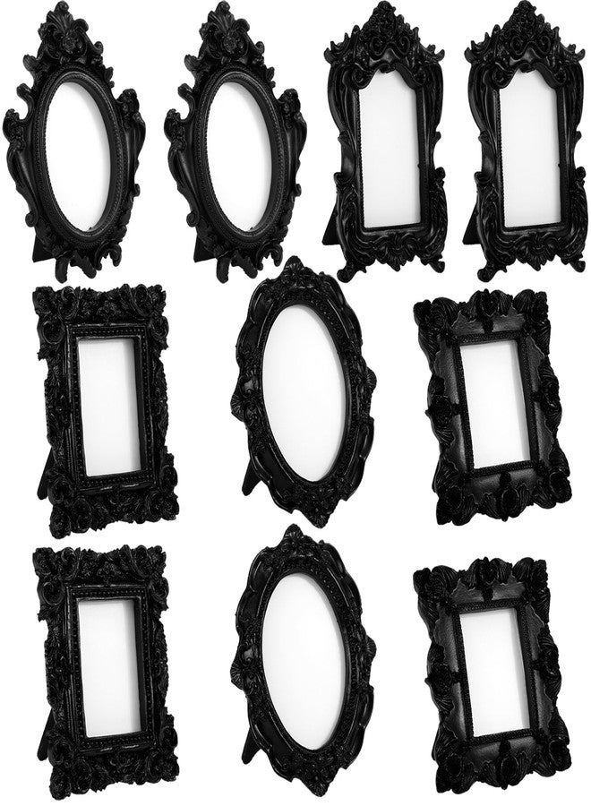 مايتيز مجموعة مايتيس المكونة من 10 قطع من إطارات الصور الصغيرة العتيقة، إطارات بيضاوية مزخرفة من الراتنج على الطراز الباروكي، مناسبة لعرض الصور على الطاولة، ديكور منزلي وحفلات الزفاف (أسود) - Image 1