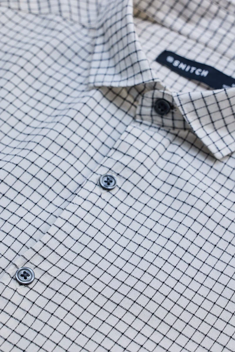 SNITCH White Checkered Long Sleeve Slim Fit Casual Shirt