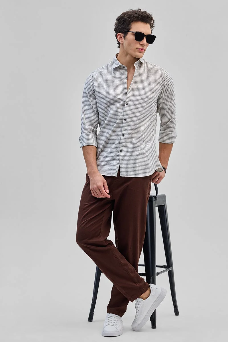 SNITCH White Checkered Long Sleeve Slim Fit Casual Shirt