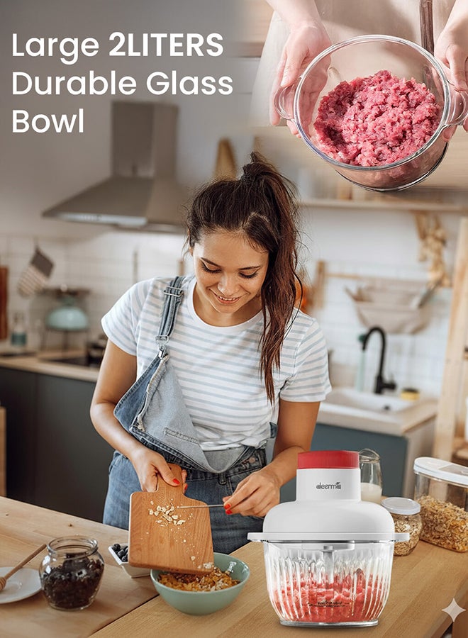 Deerma Multifunctional Dual Speed Meat Blender & Grinder Chopper Food Processor, 2L Capacity Powerful Motor,Dual Speed Adjustable Control & 4 Leaf Whirlwind Sharp Blade For Grinding 300 W JR10W White - Image 3