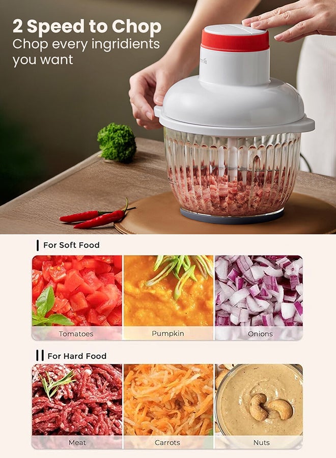 Deerma Multifunctional Dual Speed Meat Blender & Grinder Chopper Food Processor, 2L Capacity Powerful Motor,Dual Speed Adjustable Control & 4 Leaf Whirlwind Sharp Blade For Grinding 300 W JR10W White - Image 5