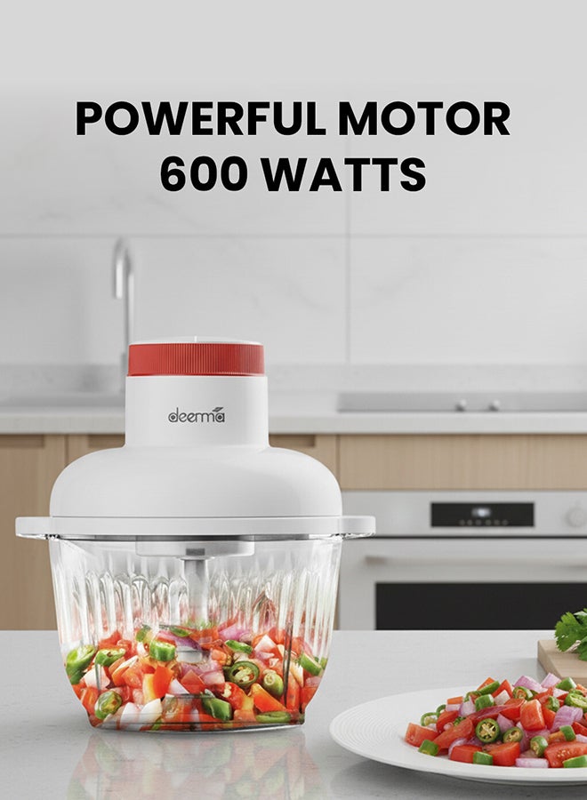 Deerma Multifunctional Dual Speed Meat Blender & Grinder Chopper Food Processor, 2L Capacity Powerful Motor,Dual Speed Adjustable Control & 4 Leaf Whirlwind Sharp Blade For Grinding 300 W JR10W White - Image 2